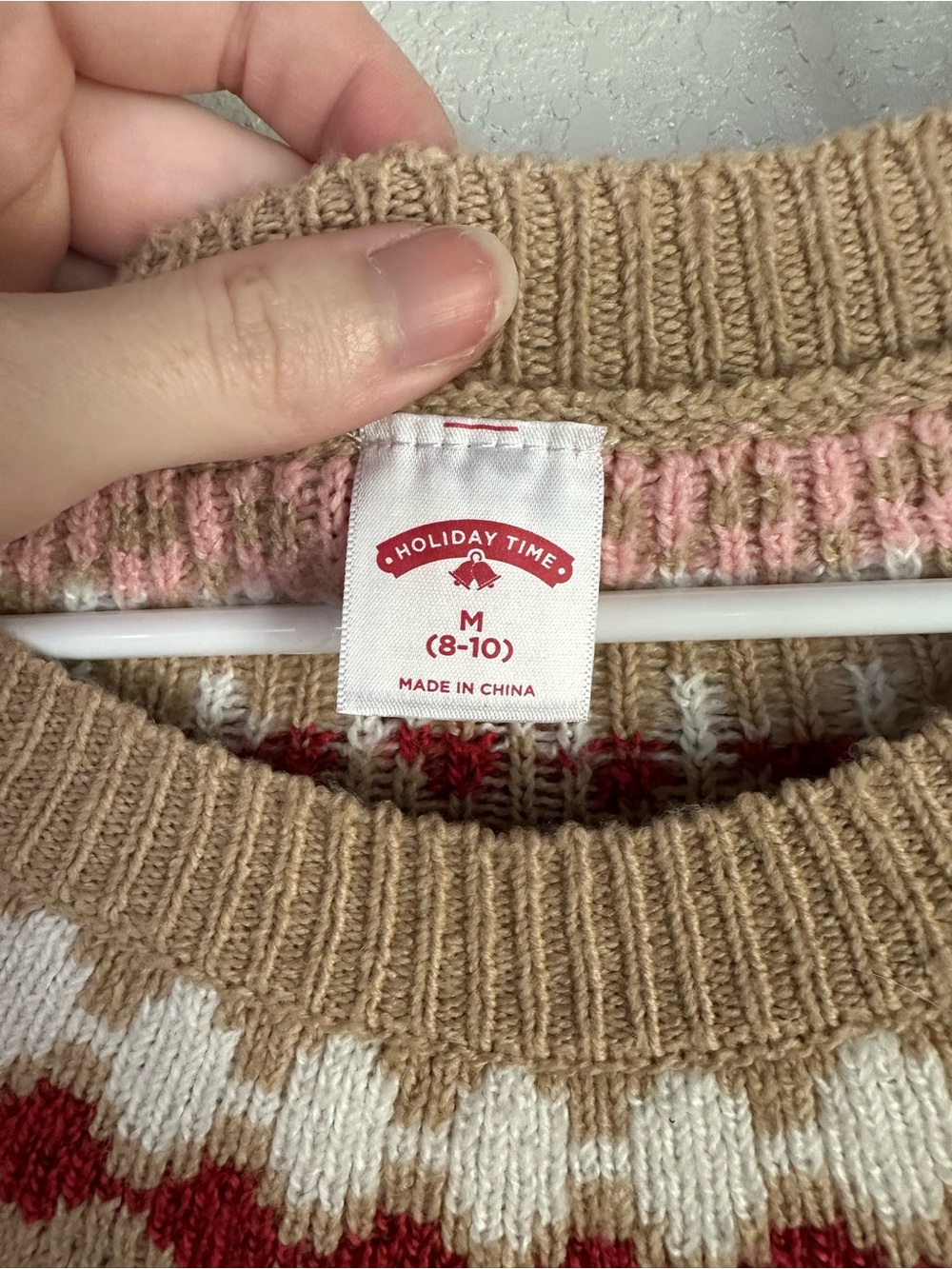 NWT Walmart Holiday Time Tan Multicolored Long Sleeve Sweater Top - Picture 2 of 4